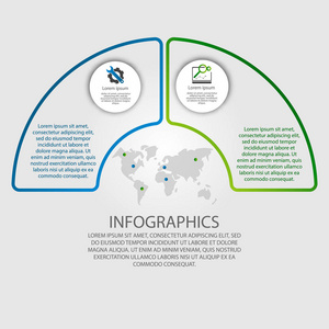 矢量插图。信息以圆圈和2段的形式。图形演示商务教育两个步骤的模板