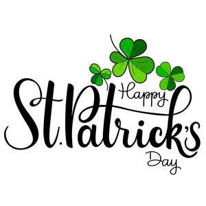 快乐圣帕特里克日矢量插画。爱尔兰庆祝设计。带有三叶草和彩虹的版式徽章