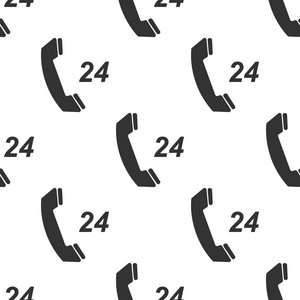 电话24小时支持图标白色背景无缝模式。全天候客户支持呼叫中心。平面设计。矢量插图