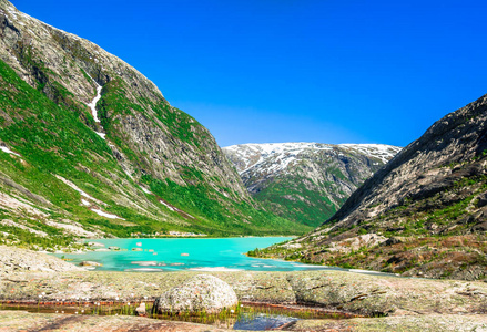 冰川湖由 Nigardsbreen 冰川在挪威