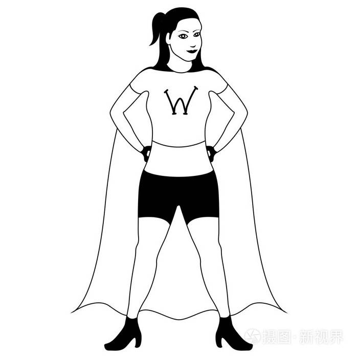女超人卡通人物素描插画-正版商用图片11j78m-摄图新视界