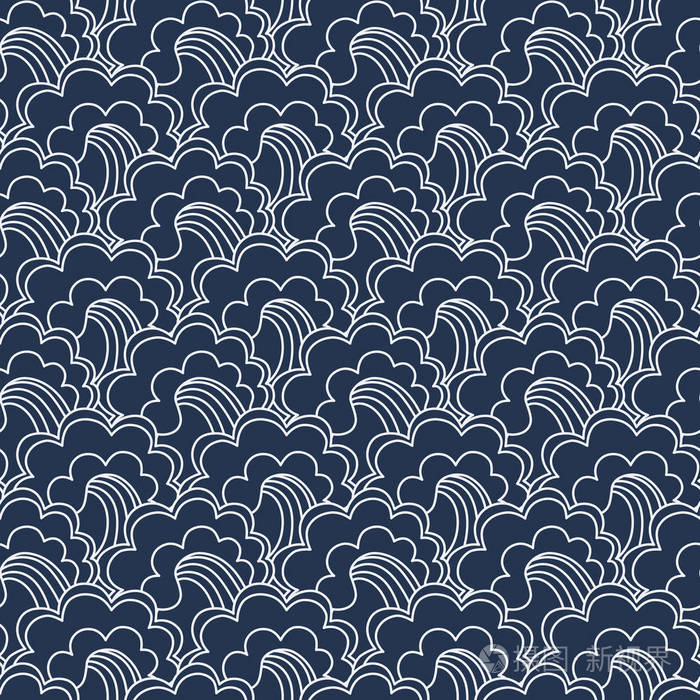 传统东方无缝图案与海浪泡沫飞溅.