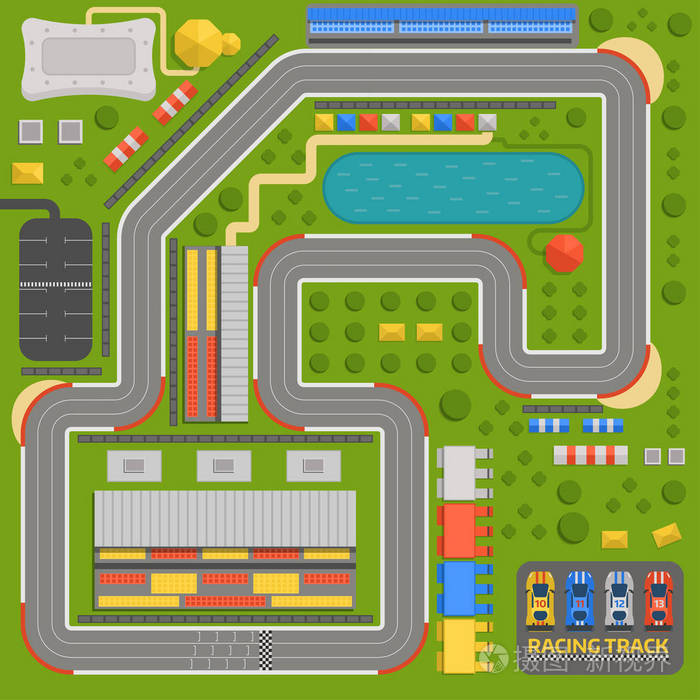 汽车运动竞赛的最高视图构造符号.线路运输轮胎汽车跑道线.