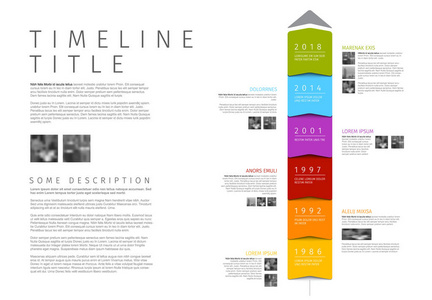 矢量彩色垂直信息图表时间表报告模板与额外的文本和照片