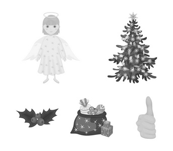 圣诞树, 天使, 礼物和冬青色的图标集设计集合。圣诞节矢量符号股票网页插图