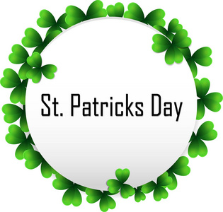 s day background with round frame and green shamrock leaves