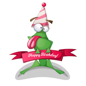 有趣可爱的青蛙角色生日插图