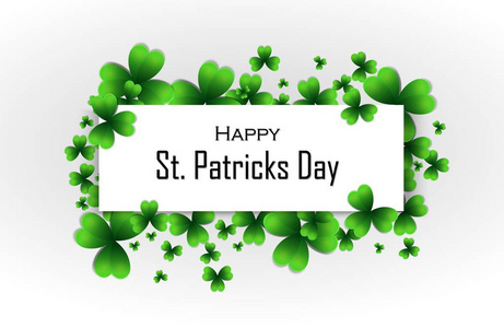 s Day background. Green shamrock leaves and white paper banner