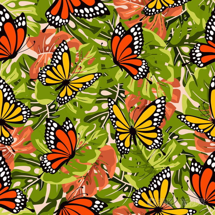 蝴蝶与树叶图案