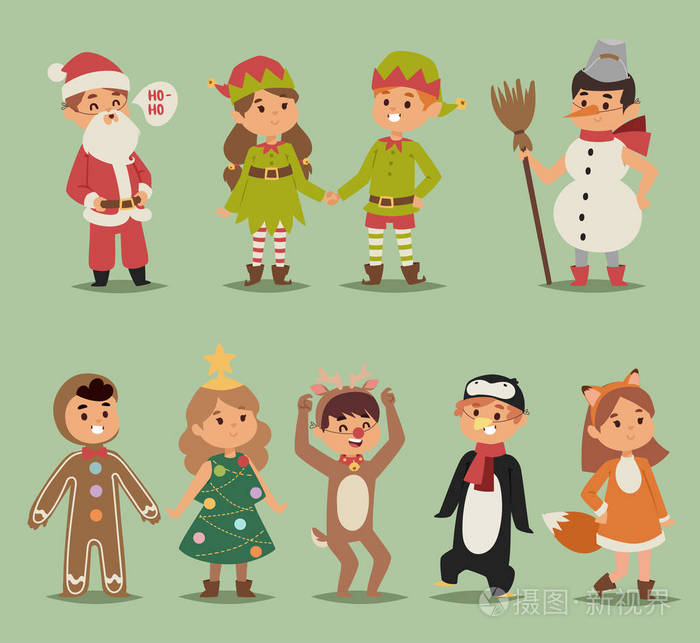 矢量儿童服装男孩和女孩卡通插画超级儿童服装党的小人物设置插图.