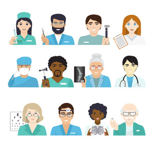 医生向量博士人物肖像或专业医务工作者医生或医护护士在临床插图组医院工作人员在白色背景下隔离