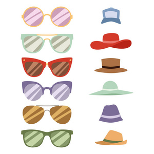 沙滩配件夏季帽子收集矢量时尚海滩旅游美丽的头部保护帽