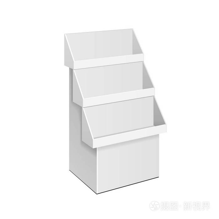 纸板零售货架地板展示架为超市空白空.模仿.3d. 白色背景隔离.