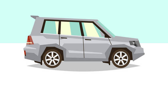灰色汽车 suv.侧面视图.运输旅行.汽油引擎.合金车轮.矢量插图.