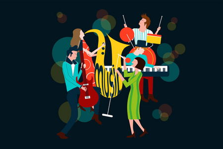 唱歌的男女系列音乐音乐会作曲,男女唱歌,演奏萨克斯电吉他,钢琴和鼓