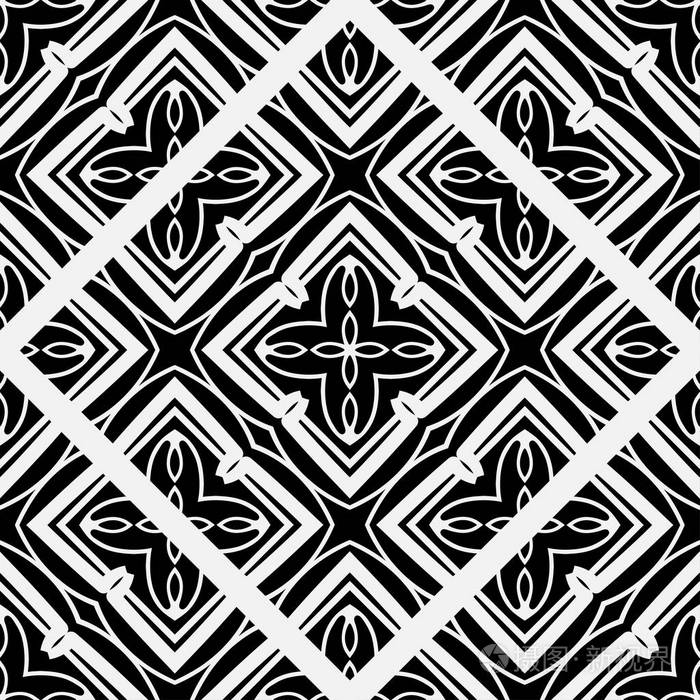 插画 抽象几何无缝黑白图案.设计模板.矢量插图.eps