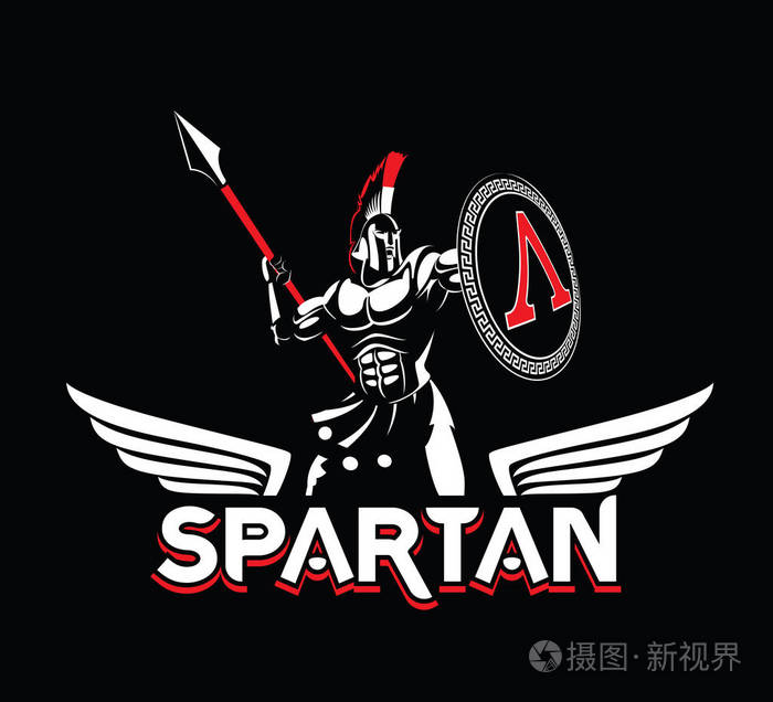头盔和盾牌上的斯巴达徽章.黑白徽标