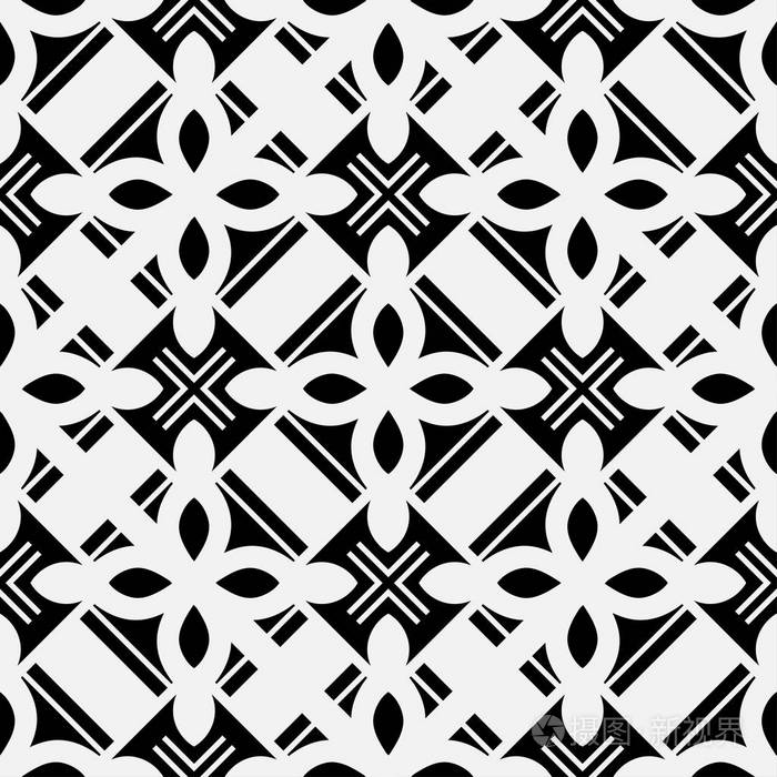 抽象几何无缝黑白图案设计模板矢量插图