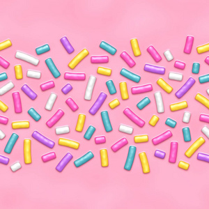 粉红色糖果甜甜圈釉与许多装饰洒的无缝背景