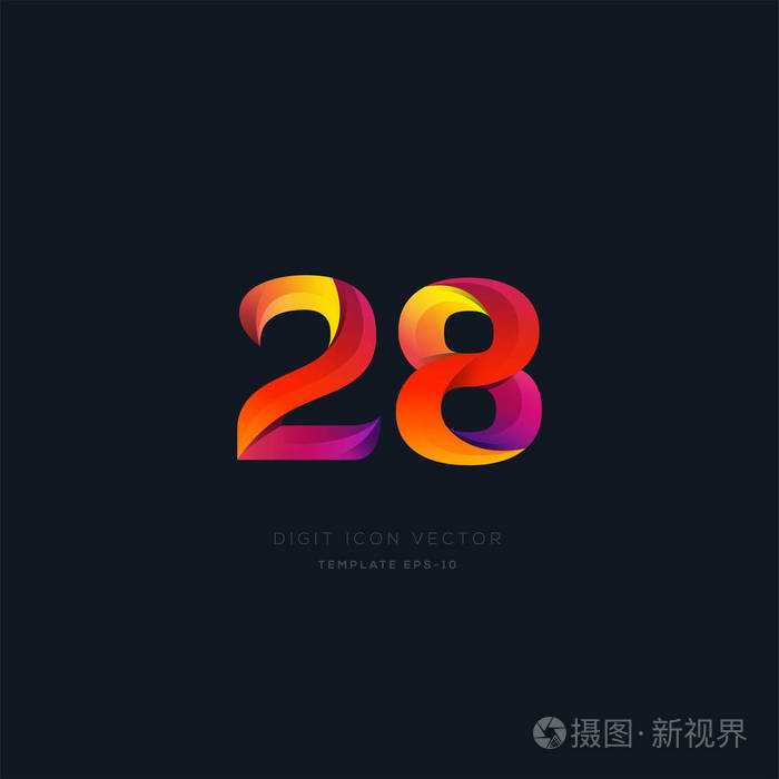 三维数字28数字标志图标几何企业身份矢量插图