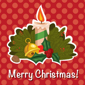 红色背景蜡烛圣诞快乐图标矢量插图设计