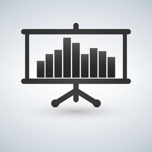 带有图形图表图标的投影仪屏幕。矢量插图