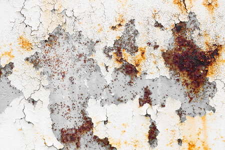脏兮兮的剥落的油漆肮脏生锈的老风化金属板纹理墙。