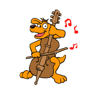 玩大提琴的狗。 插图