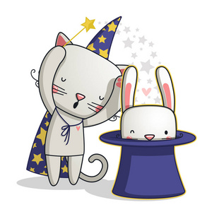 聚焦点可爱的小兔子和猫照片