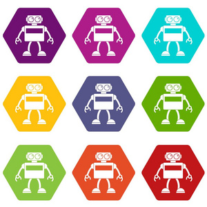 机器人图标集彩色六面体