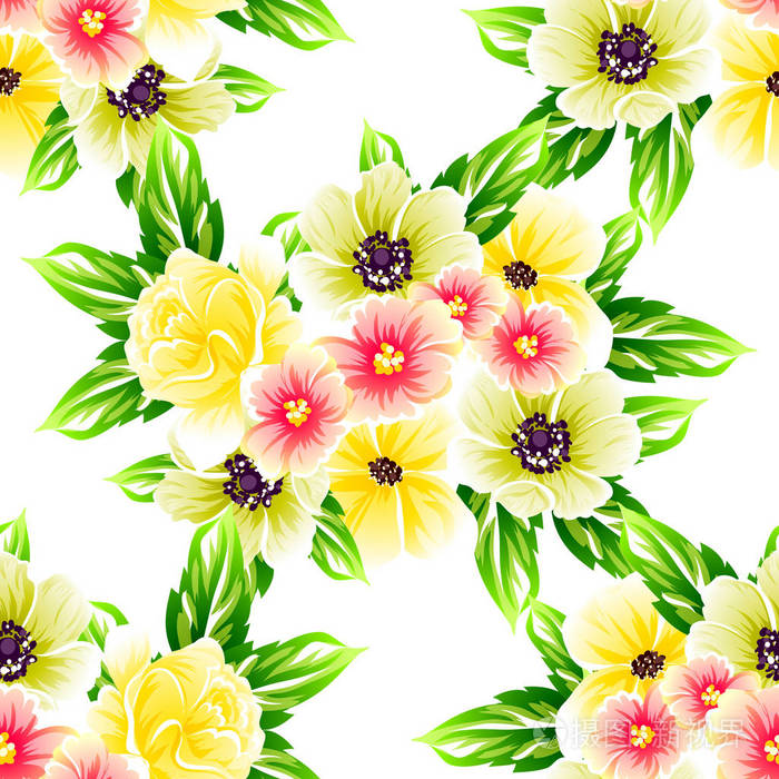 无缝复古风格的花型色彩中的花卉元素