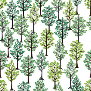 无缝模式。树木与绿色的叶子被隔离在白色的背景。理想的纺织品印刷和墙纸