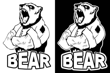 一个拟人卡通图孤立向量说明一个强大的野生熊人.标志照片