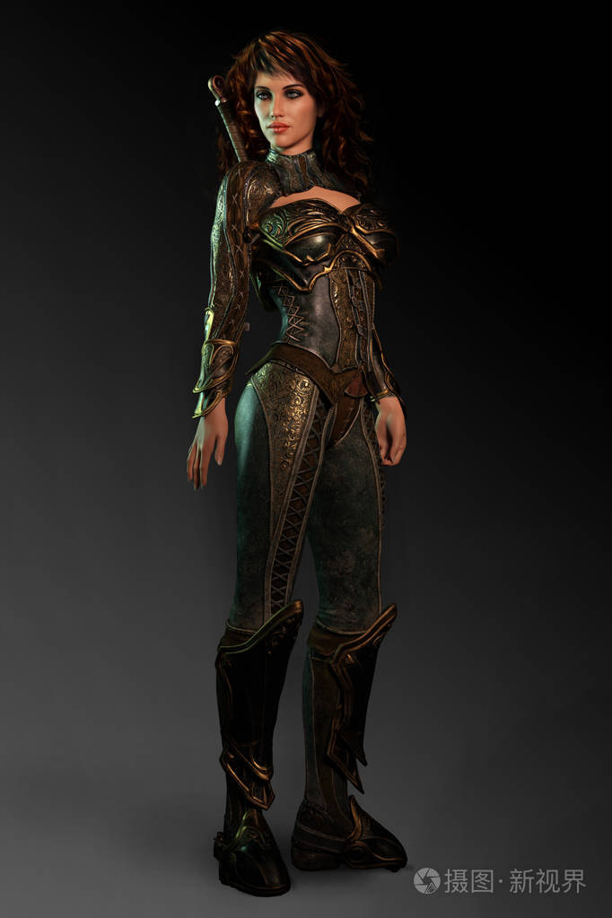 穿着皮甲的漂亮女骑士
