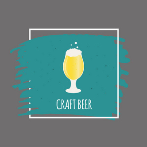 海报或横幅, 啤酒瓶, 杯子, 眼镜。带有酒精饮料的矢量图标。小麦啤酒