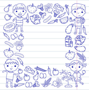 幼儿园托儿所的孩子们吃健康的食物男孩和女孩的水果和蔬菜。儿童咖啡厅, 菜单, 餐厅。维生素