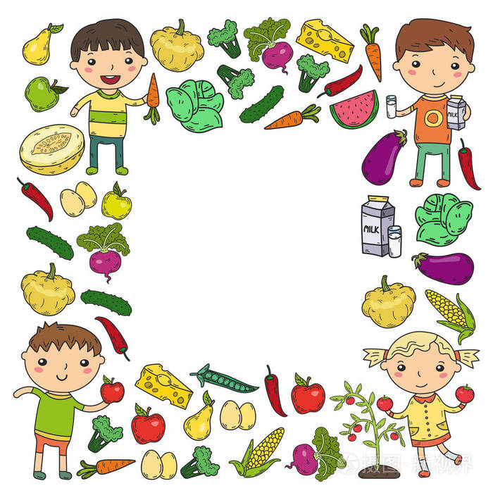 幼儿园托儿所的孩子们吃健康的食物男孩和女孩的水果和蔬菜儿童咖啡厅