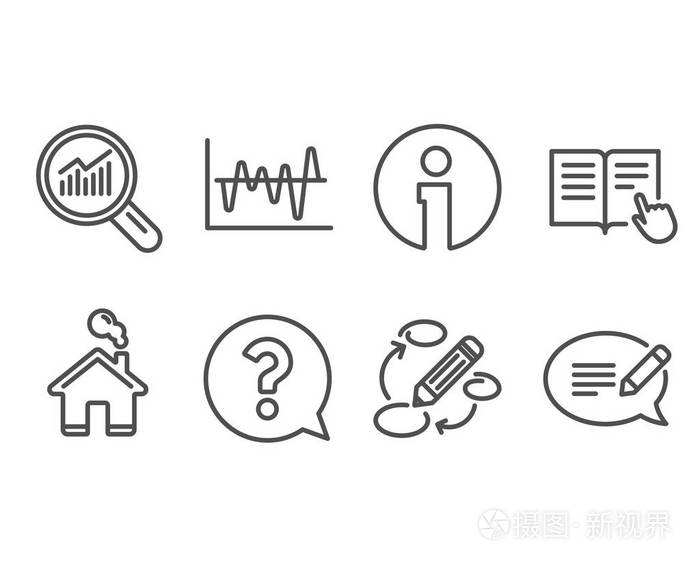 一组问号股票分析和数据分析图标读取指令关键字和nessage标志