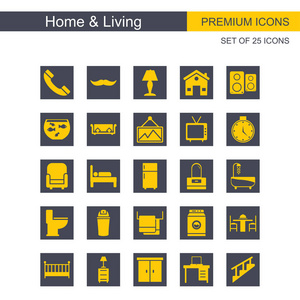 家庭和生活图标设置灰色和黄色图片
