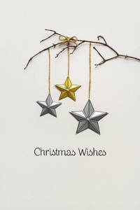 创意圣诞概念照片的分支与星星在白色背景。