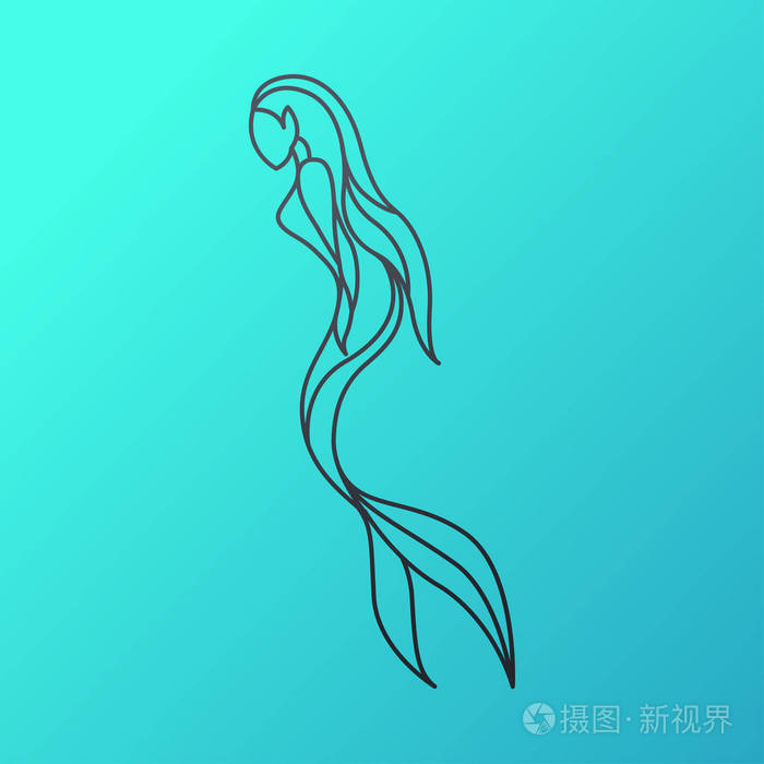 美人鱼徽标图标设计, 矢量插图
