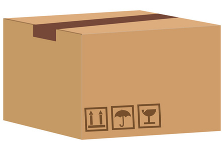 棕色封闭式纸箱送纸包装盒具有易碎的标志, 是