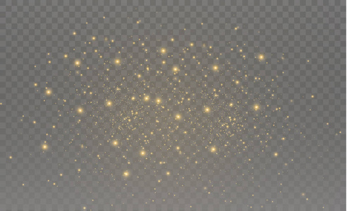 白色的火花和金色的星星闪耀着特殊的光效果。矢量在透明背景上闪闪发光。圣诞节抽象模式。闪亮的魔法尘埃颗粒