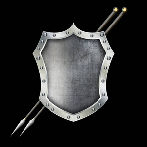 古代矛古代金属盾与两矛照片