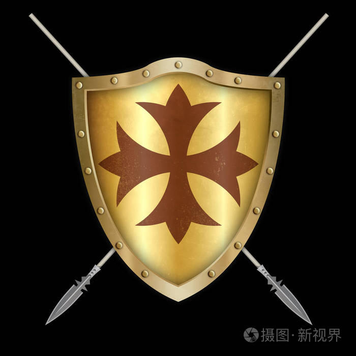 黑色背景的十字和矛金盾