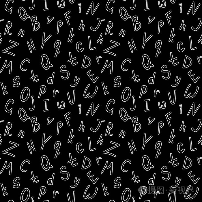 字母矢量无缝图案abc黑白图案背景包装纸织物和其他设计