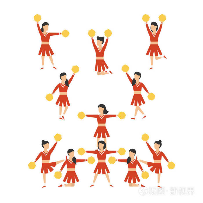 拉拉队的女孩组.矢量插图