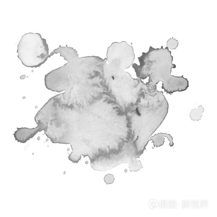 插画 灰色水彩斑点与水滴, 污迹, 污渍, 飞溅.垃圾样式中的灰度污点.
