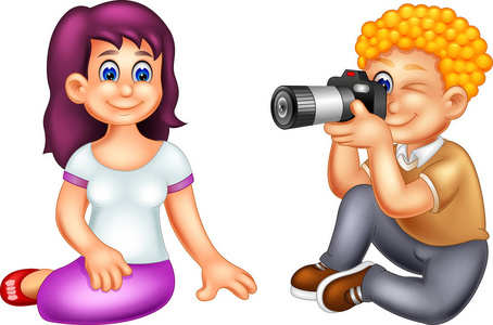 有趣的行动有趣的摄影师卡通与微笑的行动照片