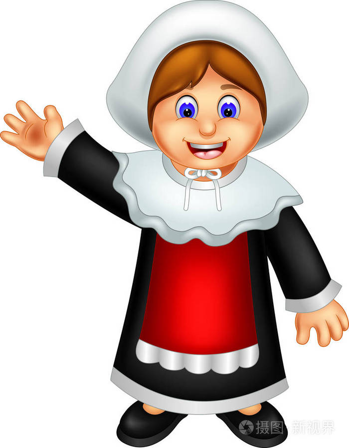 可爱的荷兰女孩卡通站在笑和挥手
